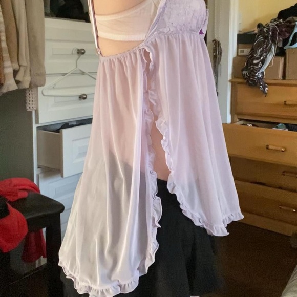 La Vie En Rose mesh light purple babydoll lingerie with floral lace. - Picture 5 of 8